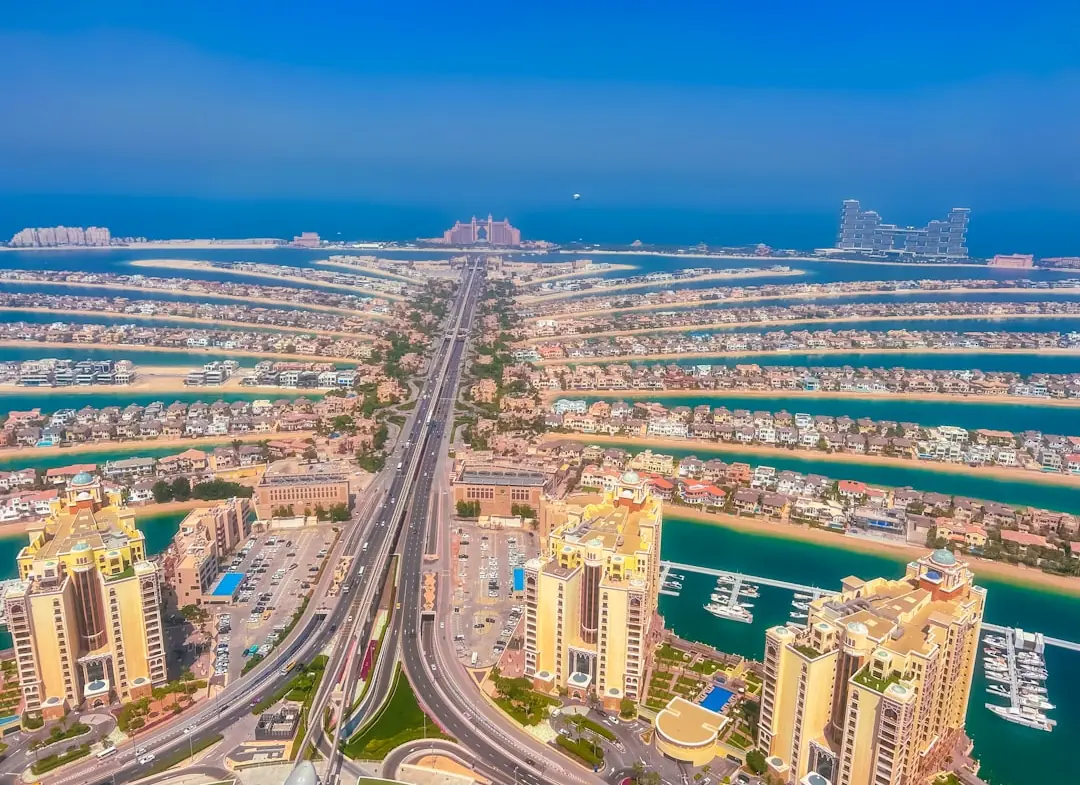 Aerial view of Palm Jumeirah waterfront community