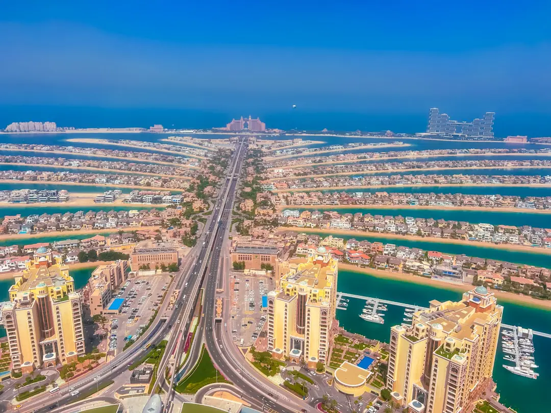 Aerial view of Palm Jumeirah waterfront community