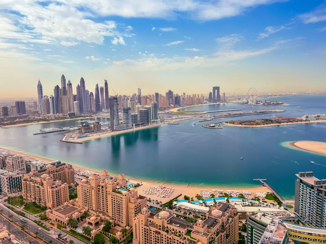 Aerial view of Dubai Marina waterfront community
